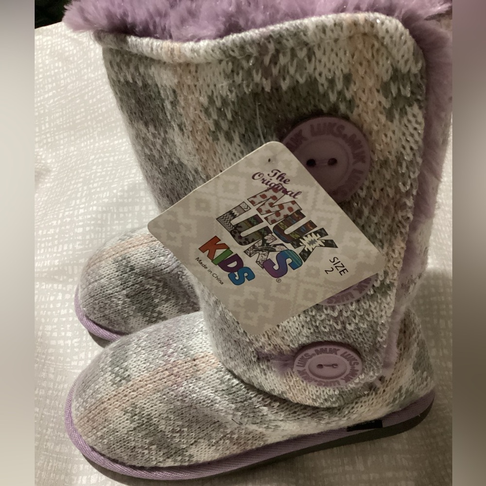 Muk luks kids lavender plaid boots